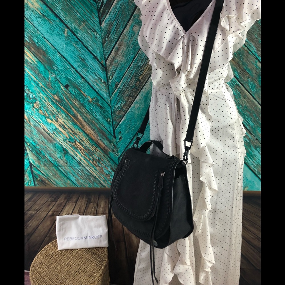 Rebecca Minkoff Black Suede Vanity Saddle Bag.